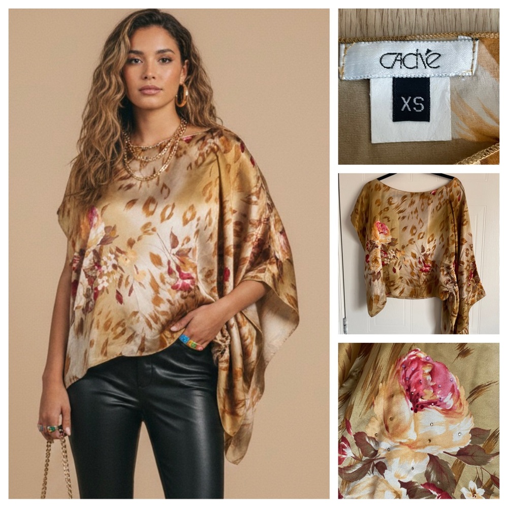 Glam Y2K Silk Blouse Asymmetric Floral Top Maximalist Statement